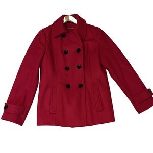 Calvin Klein Womens Coat Red Wool Pea Coat Double Breasted Jacket size 10
